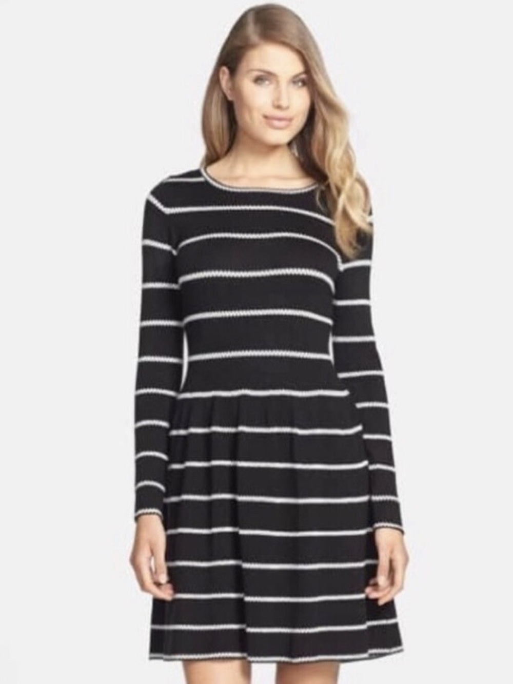 Striped Black Long Sleeve Sweater Dress Sz Medium